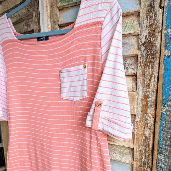 Jones NY Square Neck Coral Stripe Top - Picture 2 of 4
